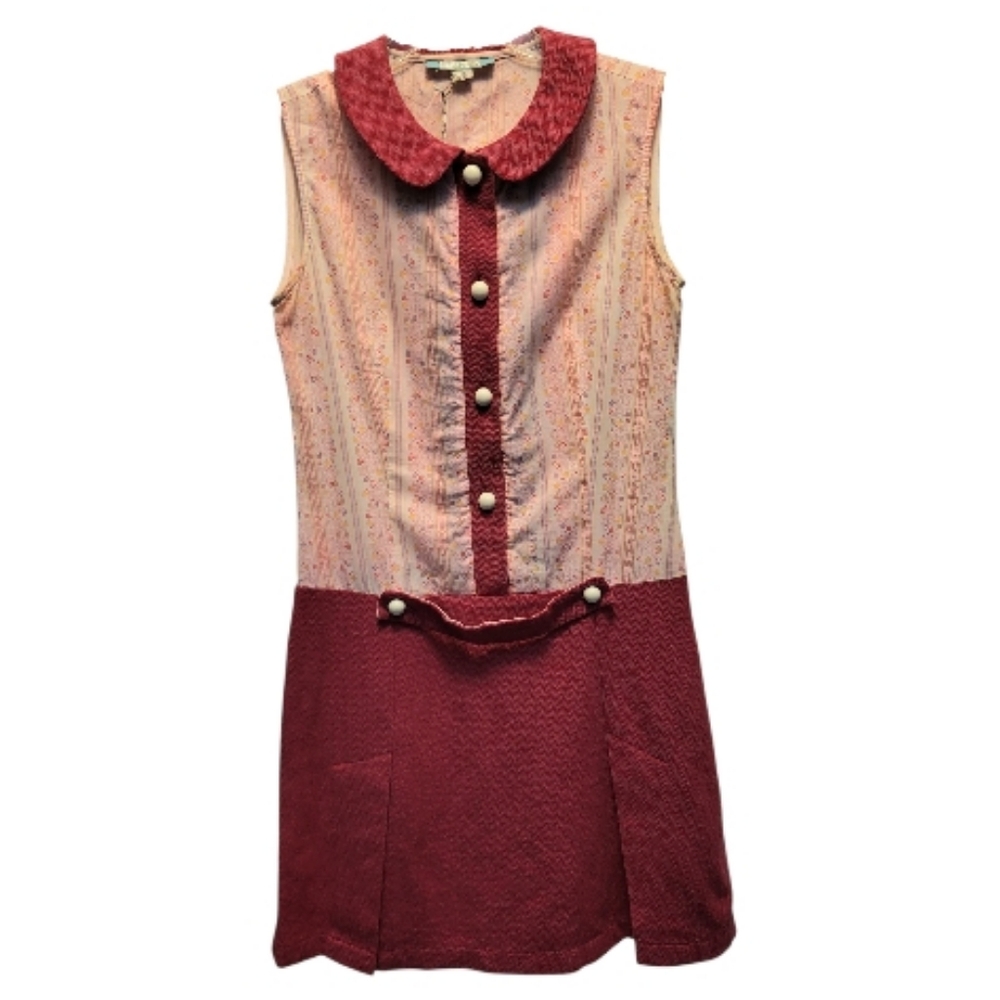 Rare! Lemon Twist Retro Red & Pink Sleeveless Button-Front Pinafore Dress - Sz S